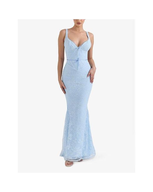 House Of Cb Sarai Sleeveless Stretch-Lace Maxi Dress in Blue | Lyst