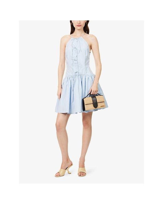 Amy Lynn Blue Raffaella Halterneck Cotton-Poplin Mini Dress