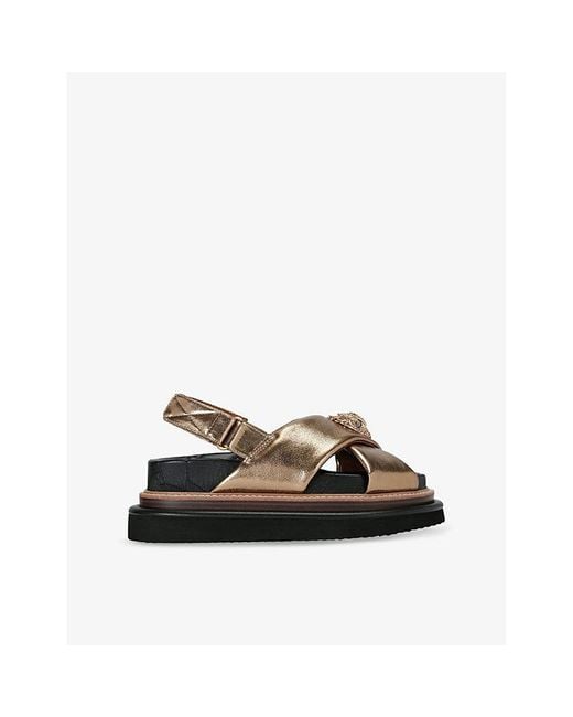 Kurt Geiger Black Orson Cross-Strap Metallic-Leather Flat Sandals