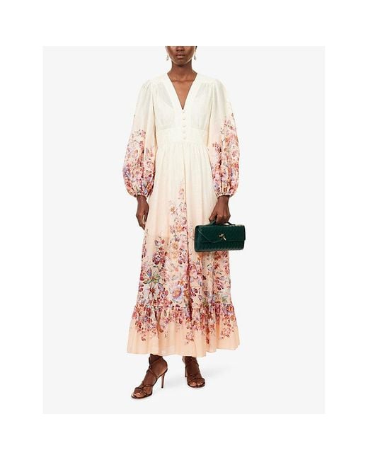 Zimmermann Natural Awaken Plunge Cotton-Poplin Maxi Dress