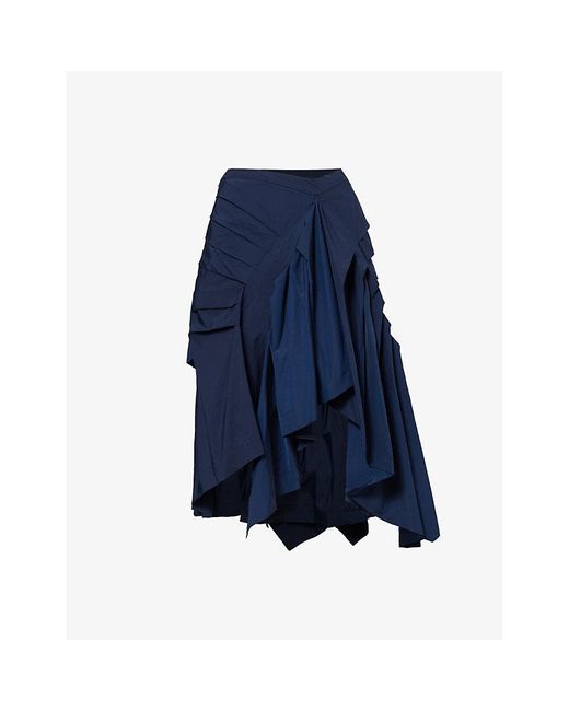 Dries Van Noten Blue Vy Gathered Asymmetric-hem Woven Midi Skirt