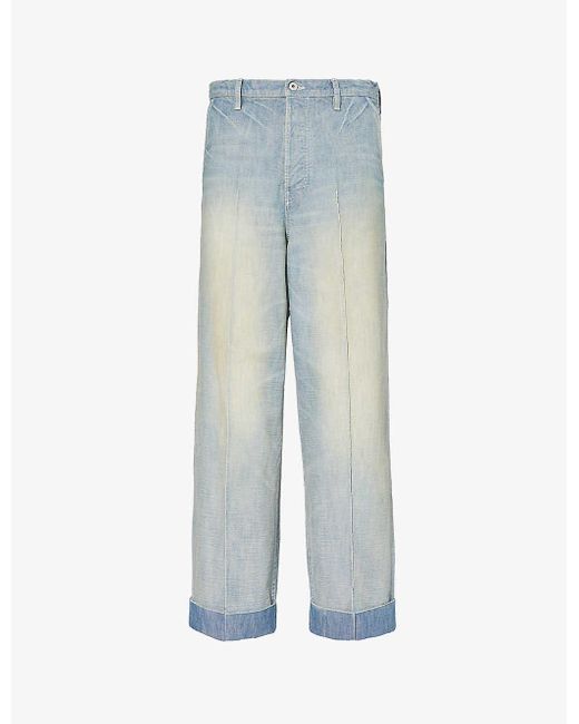 KENZO Blue Brand-patch Faded-wash Straight-leg Jeans for men