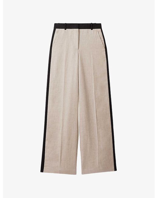 Reiss Natural Luella Wide-leg High-rise Linen Trousers