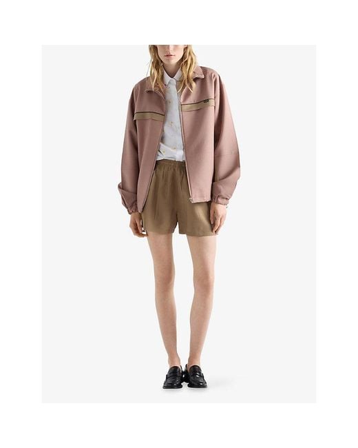 Prada Natural Flap-Pocket Elasticated-Waist Wool Shorts