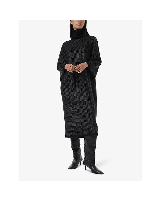 eem Black High-Neck Relaxed-Fit Metallic Mesh Kaftan