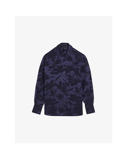 Ted Baker Blue Vy Bormida Floral-print Satin Shirt