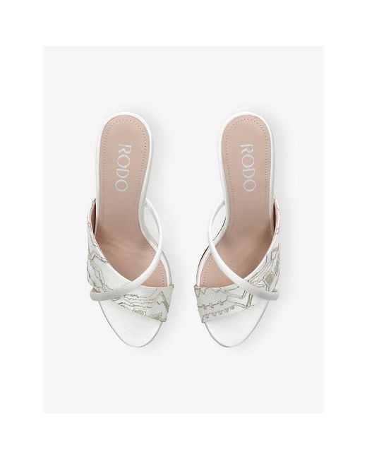 Rodo White Mabella 80 Satin Heeled Mules