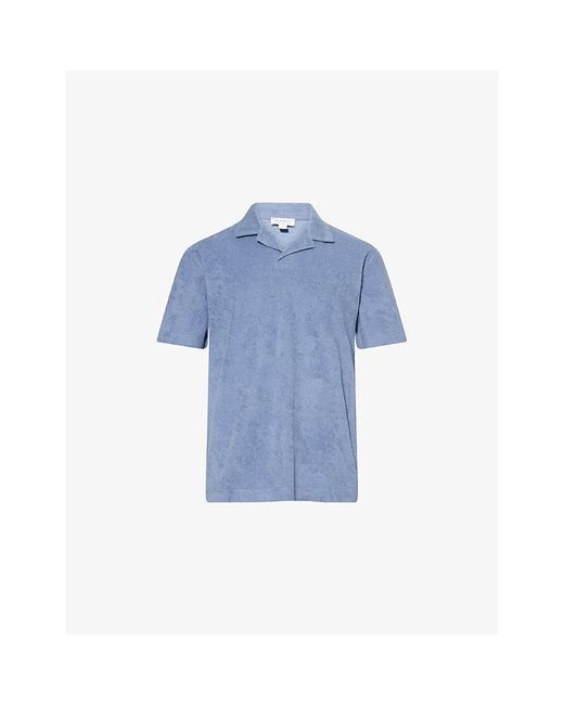 Sunspel Blue Towelling Camp-Collar Cotton Polo Shirt for men