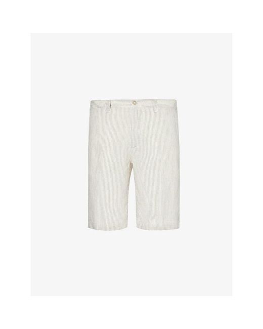 120% Lino White Regular-fit Mid-rise Linen Shorts for men
