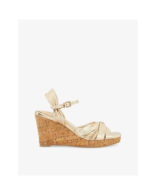 Dune Natural Kander Leather Wedge Sandals