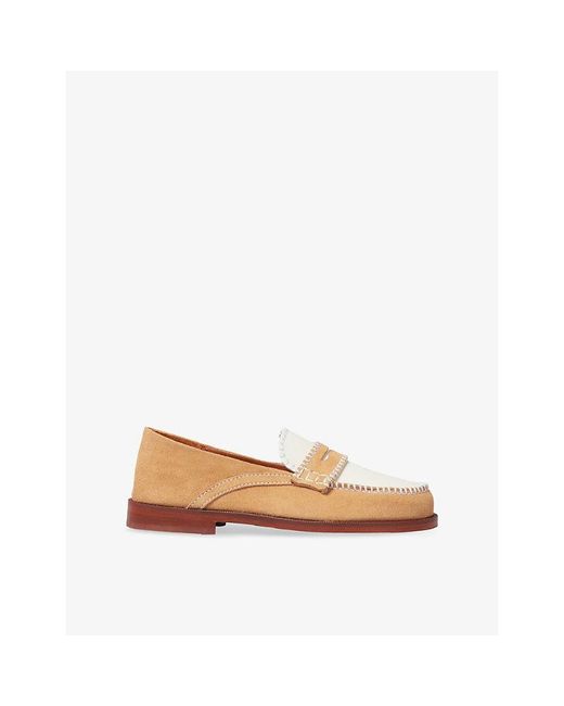 Claudie Pierlot Brown Contrast-Stitch Suede Loafers