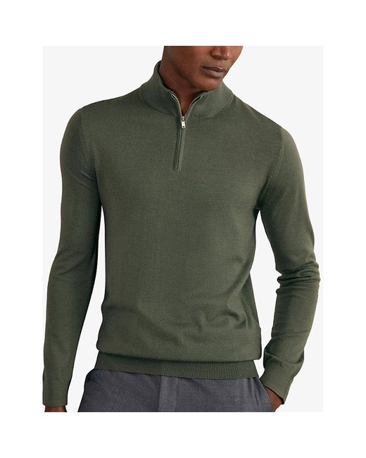 Reiss Green Blackhall Half-Zip Long-Sleeve Merino-Wool Jumper for men