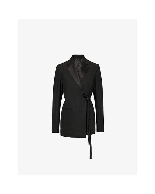Totême  Black Contrast-Lapel Wrap-Around Regular-Fit Woven Blazer