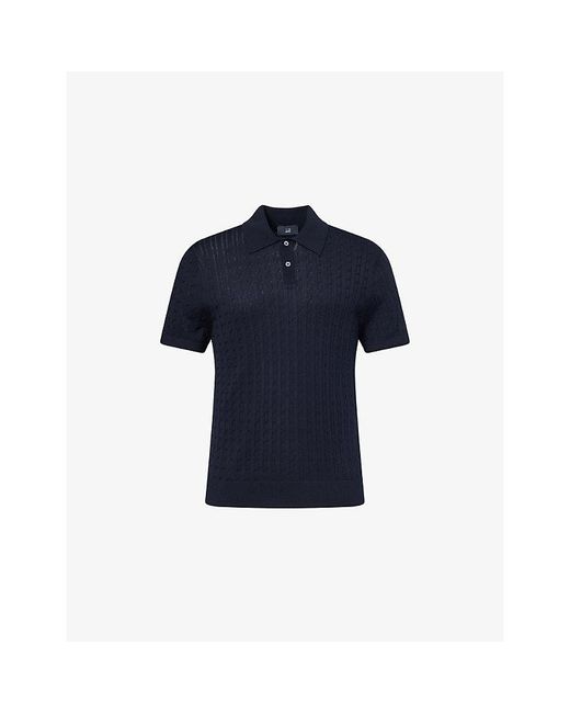 Dunhill Blue Cable-Knit Short-Sleeves Cotton And Silk Polo Shirt for men