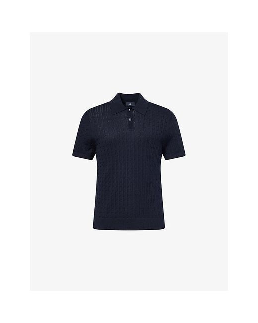 Dunhill Blue Cable-Knit Short-Sleeves Cotton And Silk Polo Shirt for men