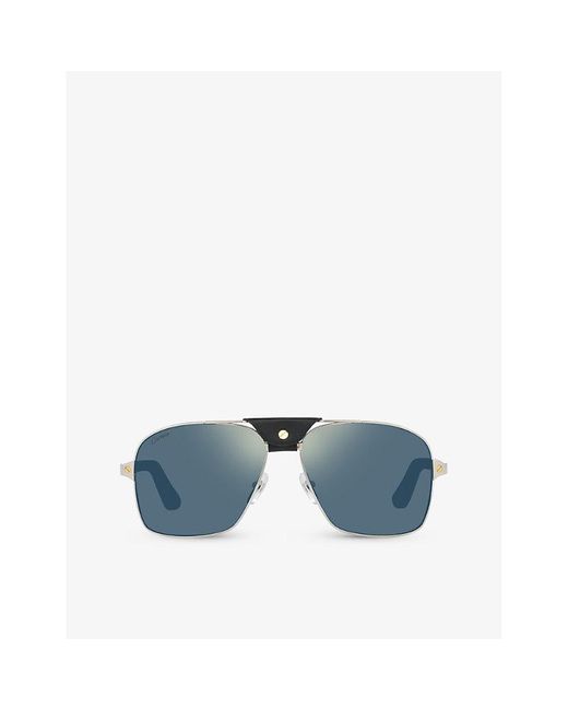 Cartier Blue 6l001654 Ct0389s Rectangle-frame Metal Sunglasses