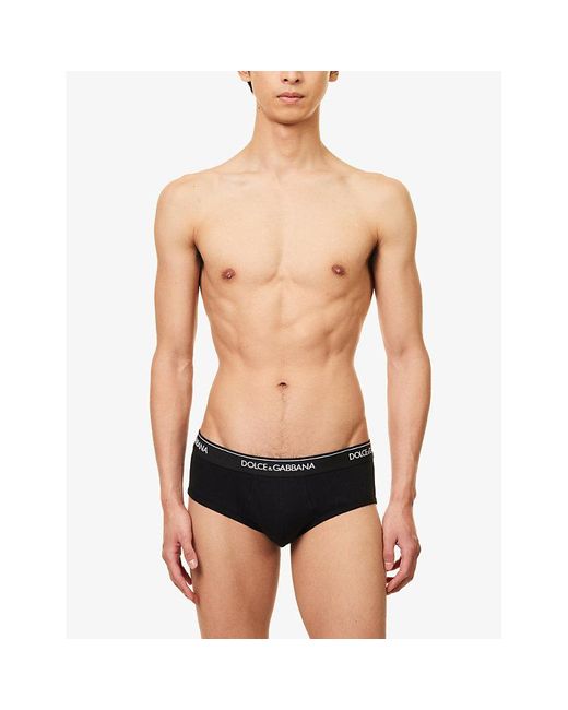 Dolce & Gabbana Black Logo-waistband Pack Of Two Stretch-cotton Briefs for men