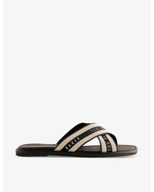 Ted Baker Black Ashika Branded-strap Flat Woven Sandals