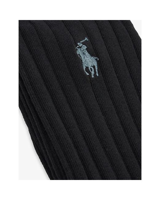 Polo Ralph Lauren Black Logo-Embroidered Stretch-Cotton Blend Socks for men