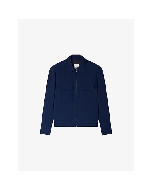 Sandro Blue Textured Zip-Up Stretch-Woven Jacket for men