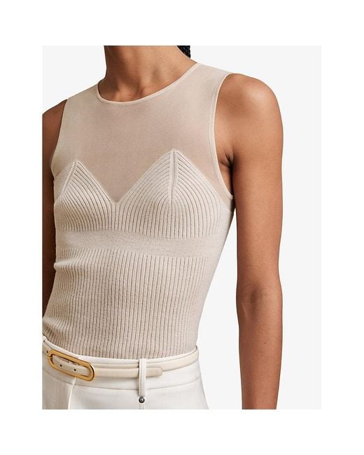 Reiss White Darcey Mesh-Panel Knitted Vest Top