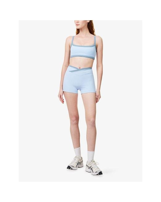 BO+TEE Blue Soft Active Wrap-Waistband Stretch-Woven Shorts