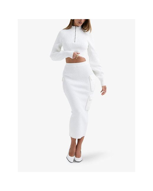 House Of Cb White Maeve Mid-rise Woven-blend Maxi Skirt