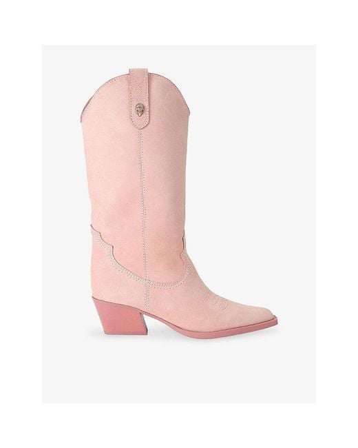 Kurt Geiger Pink Kiss Suede Cowboy Boots