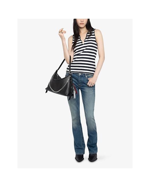 Zadig & Voltaire Blue Tif Rhinestone-Embellished Striped Cotton Tank