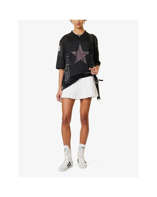 Jaded London Team Spirit Football Rhinestone-Star-Print Woven T