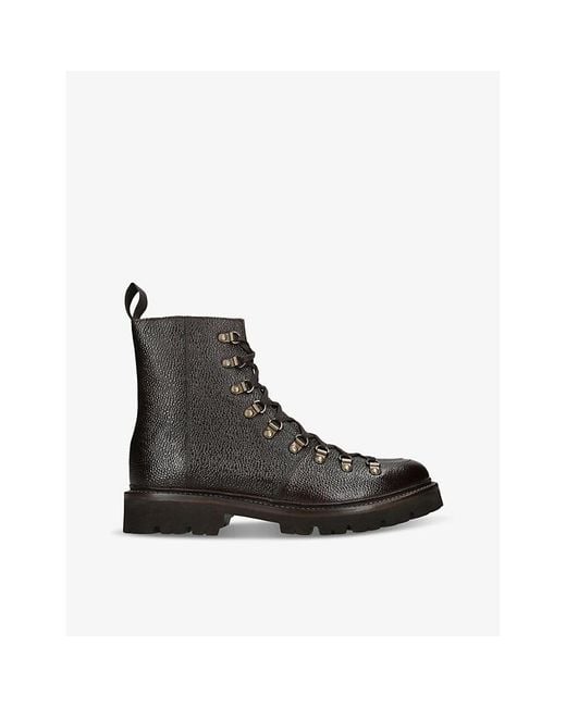 GRENSON Black Brady Lace-Up Flat Leather Ankle Boots for men