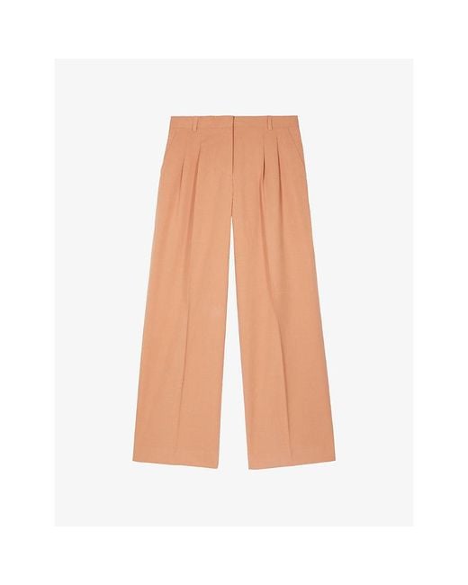 The Kooples Natural Pleated-Front Wide-Leg High-Rise Lyocell, Linen And Cotton Trousers