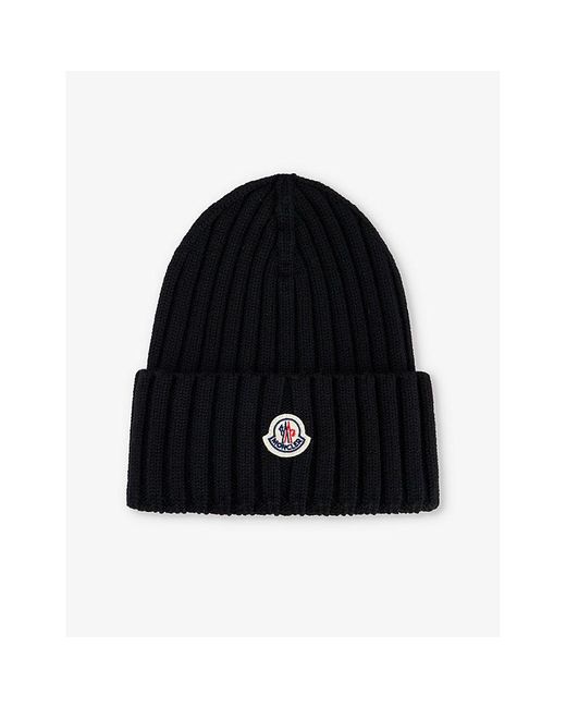 Moncler BrandAppliqué Ribbed Wool Knitted Beanie in Black Lyst UK
