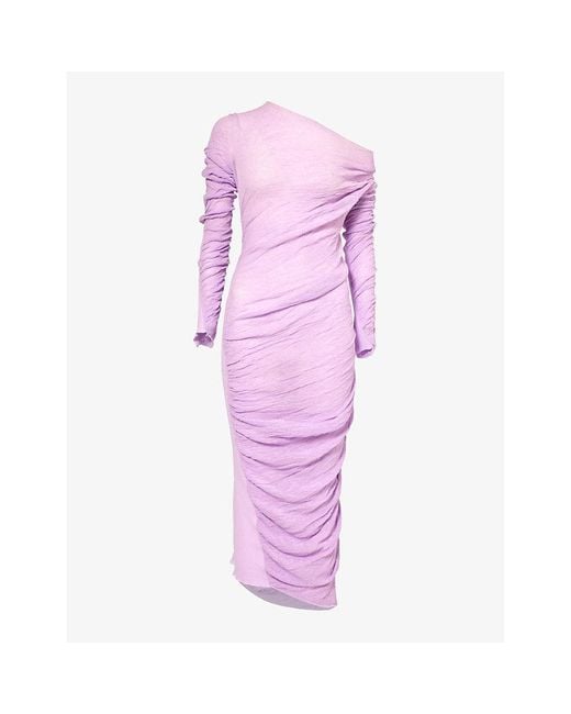 Issey Miyake Purple Ambiguous High-neck Cotton-blend Knit Mini Dress