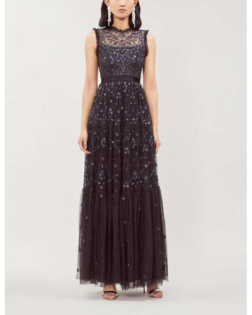 Needle & Thread Black Clover Gloss Embroidered Tulle Maxi Dress