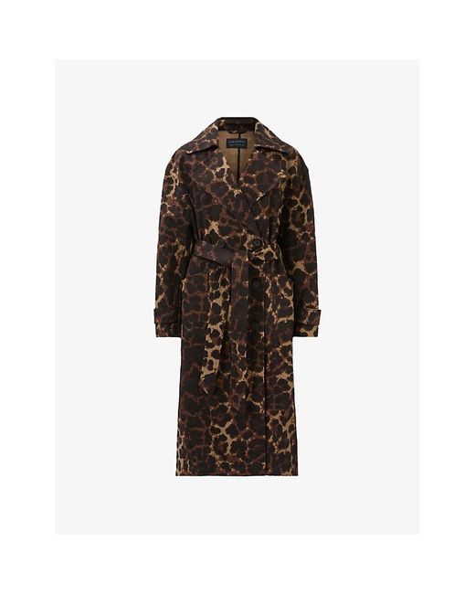 AllSaints Brown Abel Leopard-Print Cotton Trench Coat