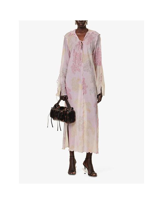 Acne Pink Daftan Floral-print Cotton And Silk-blend Maxi Dress