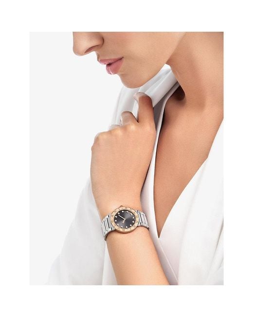 BVLGARI White Stainless-Steel, 18Ct Rose- And Diamond Quartz Watch
