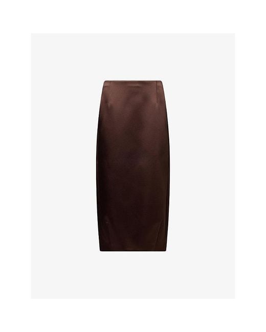 RÓHE Frames Brown Balloon Column Satin Midi Skirt