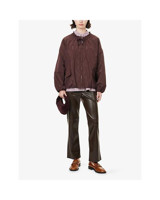 Max Mara Purple Ruffled-Collar Water-Repellent Taffeta Bomber Jacket