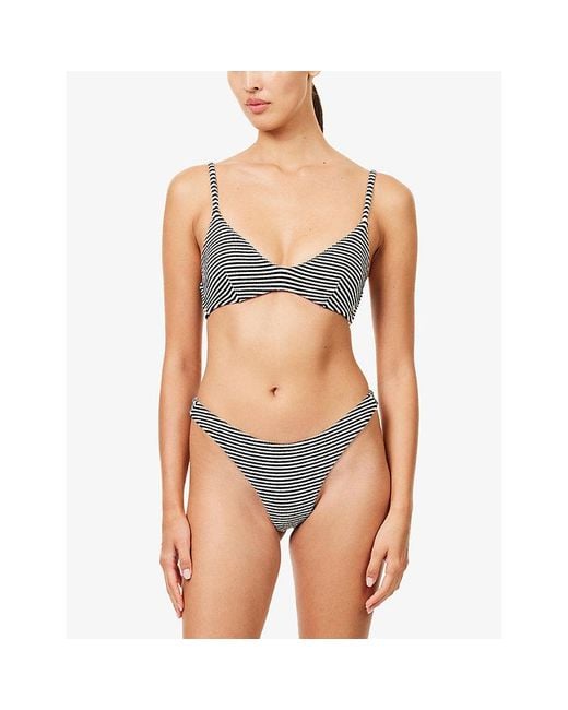 WE Are Tala White Crinkle Cheeky Stripe-Pattern Bikini Bottoms