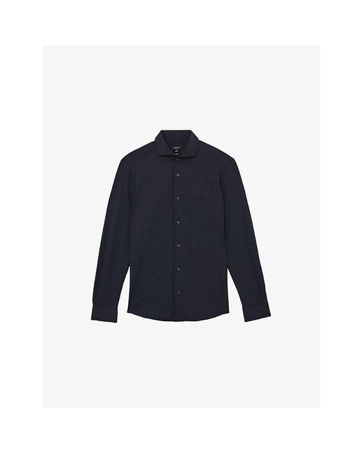 Reiss Blue Solarko Cutaway-Collar Stretch-Woven Seersucker Shirt for men