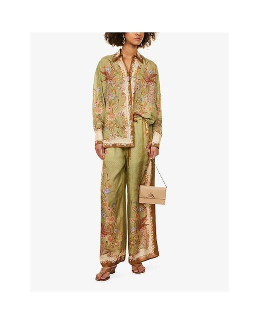Zimmermann Metallic Indra Wide-Leg Silk Trousers