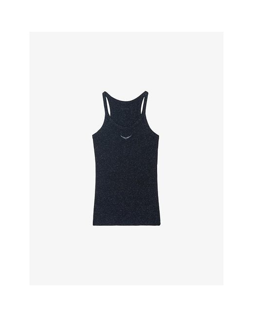 Zadig & Voltaire Blue Alba Wing-Embroidered Cotton-Blend Tank