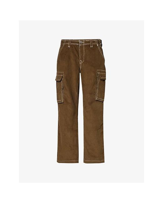 True Religion Natural Big-t Contrast-stitched Straight-leg Cotton-corduroy Trousers X for men