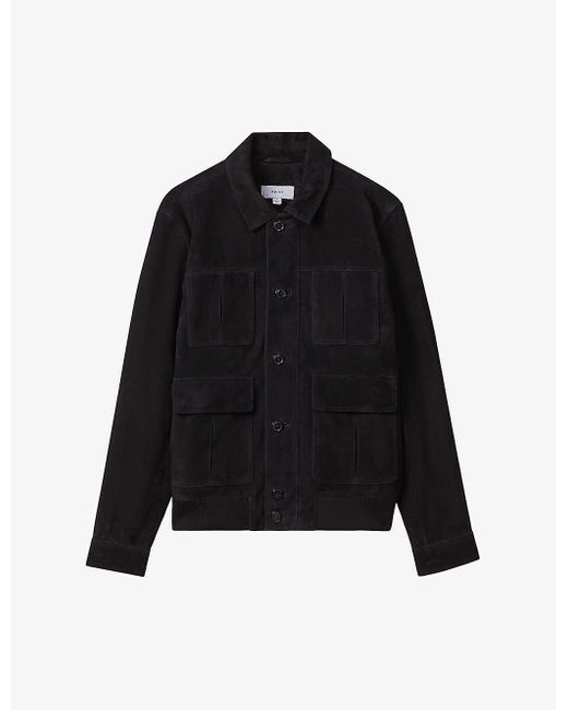 Reiss Black Vy Thomas Patch-pocket Regular-fit Suede Jacket for men