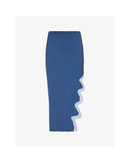 Ph5 Blue Asymmetric-hem Recycled Viscose-blend Midi Skirt
