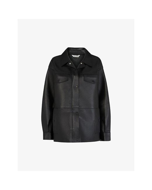 Whistles Black Patch-Pocket Leather Jacket