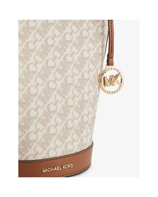 MICHAEL Michael Kors White Branded-monogram Faux-leather Crossbody Bucket Bag