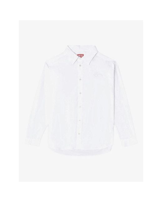 DIESEL White Embroidered-Logo Stretch-Cotton Poplin Shirt for men